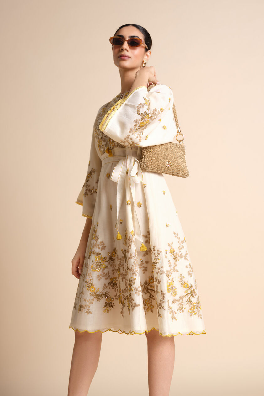 Amra Embroidered Mul Dress - Natural, Natural, image 11
